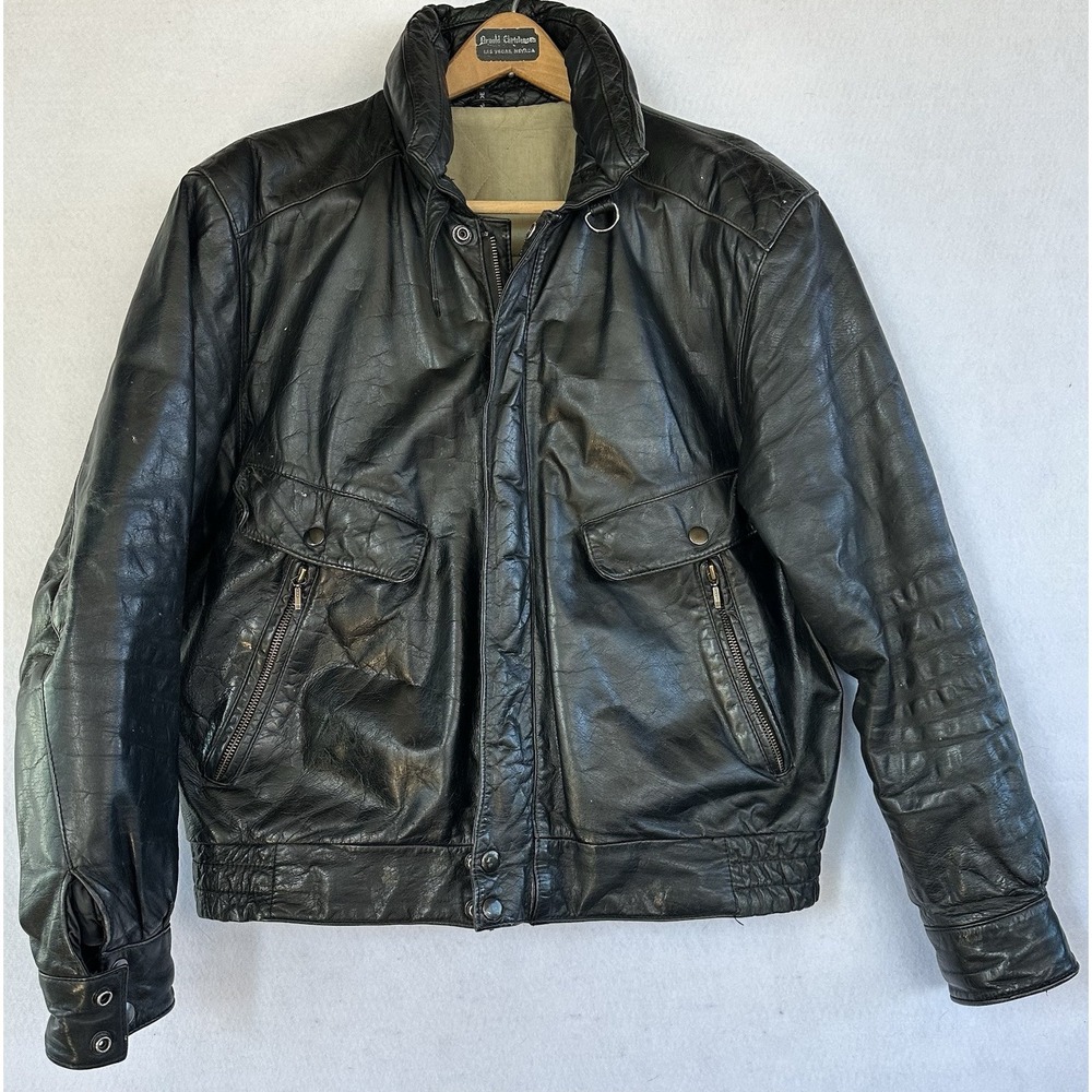 Mirage Leather Bomber Jacket Men's Black XL Grunge Motorcycle